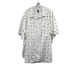 No Retreat Mens Short Sleeve Hula Dancer Button Up Shirt  White/Multi Size 3XL